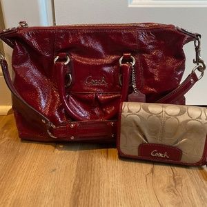 Coach Patent Leather Ashley Satchel Purse with matching monogram wallet